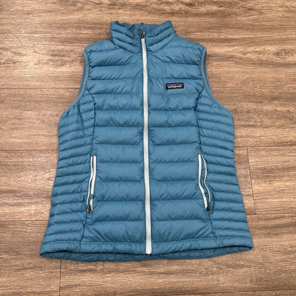 PATAGONIA Down Sweater Puffer Vest Full Zip Quilted Blue Women’s L FREE SHIPPING